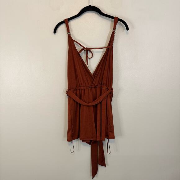 ASOS River Island Romper Shorts Womens 8 Brown Playsuit Wrap Sleeveless Belted - Picture 2 of 11